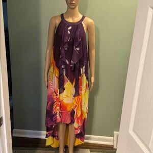 Jennifer Lopez Purple and Yellow Floral High-Low Dress size XL